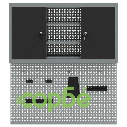 Метален комплект за инструменти от 3 части с шкаф и стенен панел, черен ➤ топ цена ➤ sorbe.bg