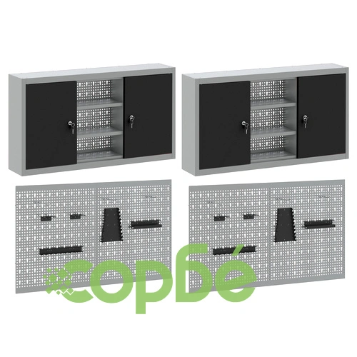 Комплект от 4 части за инструментален шкаф с перфорирана дъска за стена, черен метал ➤ топ цена ➤ sorbe.bg