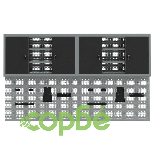 Комплект от 4 части за инструментален шкаф с перфорирана дъска за стена, черен метал ➤ топ цена ➤ sorbe.bg