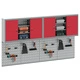 Комплект от 4 части за инструменти с метален шкаф и стенен панел за закачане, червен
