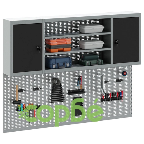 6-Часов Метален Шкаф за Инструменти с Комплект Стенни Панели - Черен ➤ топ цена ➤ sorbe.bg