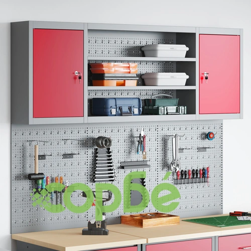 Метален Комплект за Стена с 6 Части - Червен Инструментен Шкаф с Перфорирани Панели ➤ топ цена ➤ sorbe.bg