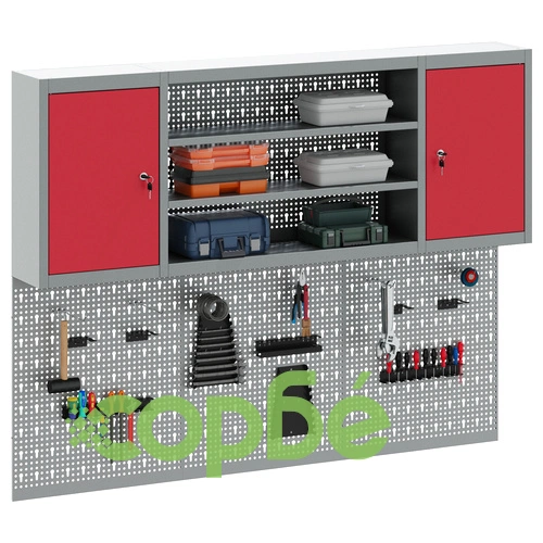 Метален Комплект за Стена с 6 Части - Червен Инструментен Шкаф с Перфорирани Панели ➤ топ цена ➤ sorbe.bg