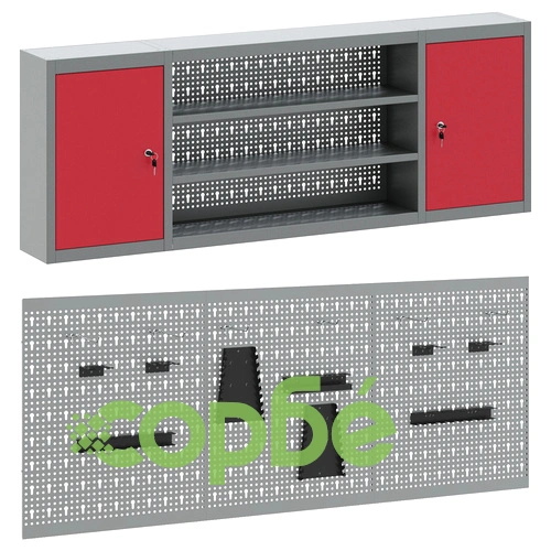 Метален Комплект за Стена с 6 Части - Червен Инструментен Шкаф с Перфорирани Панели ➤ топ цена ➤ sorbe.bg