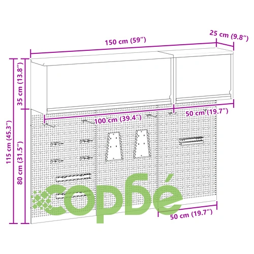 Комплект за стена с инструментален кабинет и пергола от 5 части, черен метал ➤ топ цена ➤ sorbe.bg