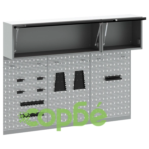 Комплект за стена с инструментален кабинет и пергола от 5 части, черен метал ➤ топ цена ➤ sorbe.bg