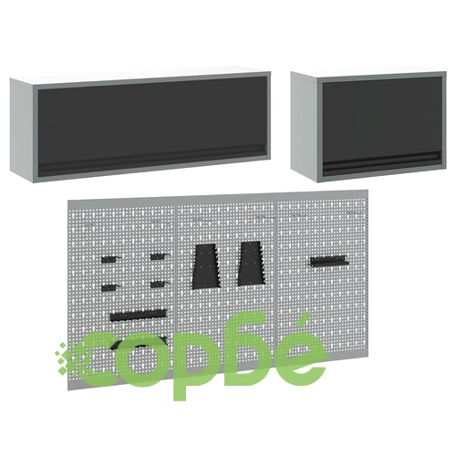 Комплект за стена с инструментален кабинет и пергола от 5 части, черен метал ➤ топ цена ➤ sorbe.bg