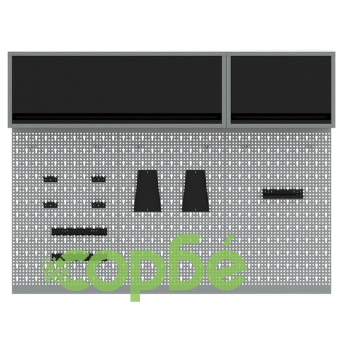 Комплект за стена с инструментален кабинет и пергола от 5 части, черен метал ➤ топ цена ➤ sorbe.bg