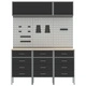 8-частен комплект черна стоманена работна маса с шкафове 150x55x200 см