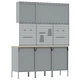 Комплект за работна кабина с 8 части - Черен MDF и Метал, 150 x 55 x 200 см