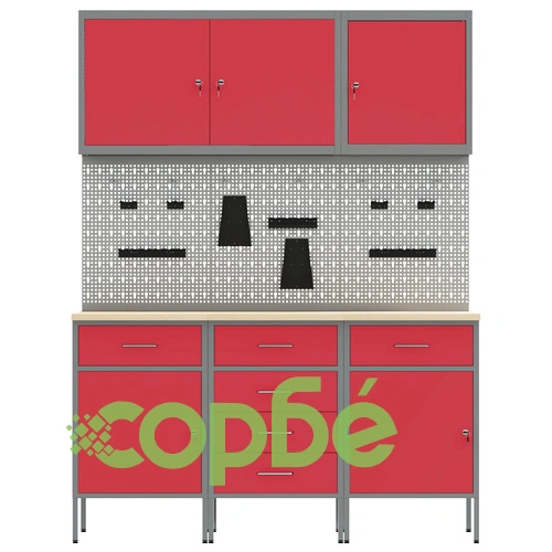 8-Часов Комплект Работна Маса Червена от Стомана 150x55x200 см ➤ топ цена ➤ sorbe.bg