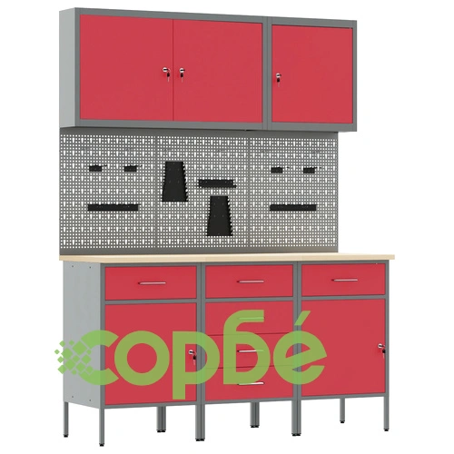 8-Часов Комплект Работна Маса Червена от Стомана 150x55x200 см ➤ топ цена ➤ sorbe.bg
