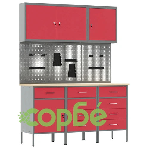 8-Членен Комплект Работна Масичка от Стомана в Червено - 150 x 55 x 200 см ➤ топ цена ➤ sorbe.bg