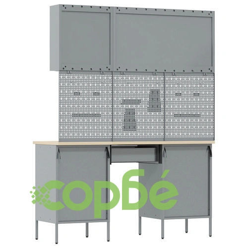 Комплект работен кабинет от 8 части - черен MDF и метал, 150 x 55 x 200 см ➤ топ цена ➤ sorbe.bg