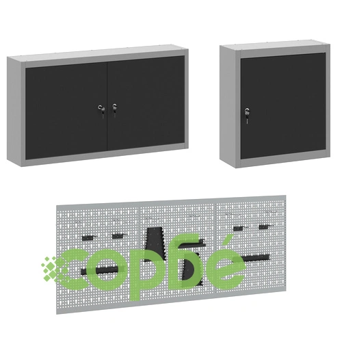 Комплект работен кабинет от 8 части - черен MDF и метал, 150 x 55 x 200 см ➤ топ цена ➤ sorbe.bg