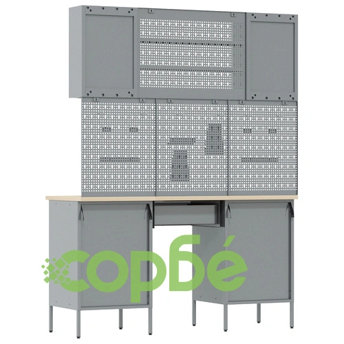 Комплект работен шкаф и стенен панел от 7 части, черен MDF и метал, 150 x 55 x 200 см на топ цена от sorbe.bg Комплект работен шкаф и стенен панел от 7 части, черен MDF и метал, 150 x 55 x 200 см ➤ топ цена ➤ sorbe.bg