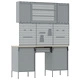 Комплект работен шкаф и стенен панел от 7 части, черен MDF и метал, 150 x 55 x 200 см Комплект работен шкаф и стенен панел от 7 части, черен MDF и метал, 150 x 55 x 200 см