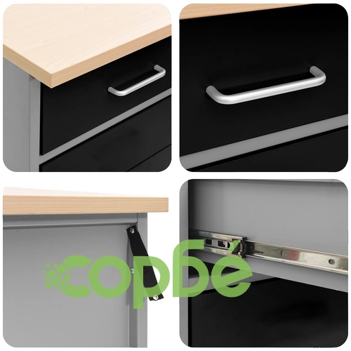 Комплект работен шкаф и стенен панел от 7 части, черен MDF и метал, 150 x 55 x 200 см на топ цена от sorbe.bg Комплект работен шкаф и стенен панел от 7 части, черен MDF и метал, 150 x 55 x 200 см ➤ топ цена ➤ sorbe.bg