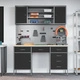 Комплект работен шкаф и стенен панел от 7 части, черен MDF и метал, 150 x 55 x 200 см Комплект работен шкаф и стенен панел от 7 части, черен MDF и метал, 150 x 55 x 200 см