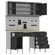 Комплект работен шкаф и стенен панел от 7 части, черен MDF и метал, 150 x 55 x 200 см Комплект работен шкаф и стенен панел от 7 части, черен MDF и метал, 150 x 55 x 200 см