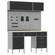 Комплект работна станция с 8 части - шкаф и пергола, черен MDF и метал, 150 x 55 x 200 см