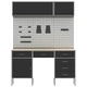 Комплект работна станция с 8 части - шкаф и пергола, черен MDF и метал, 150 x 55 x 200 см