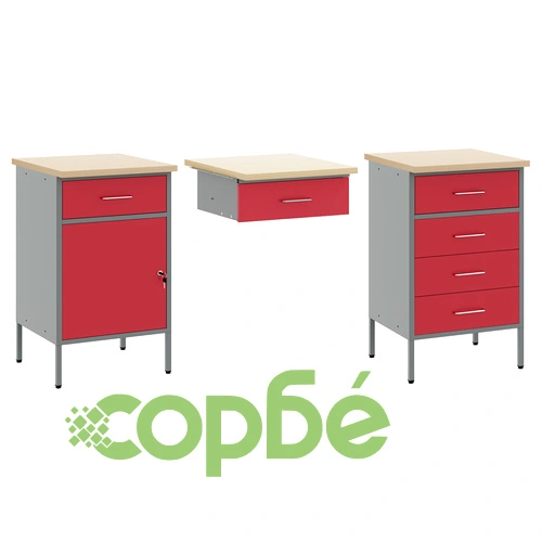 8-Частен Работен Комплект с Кош и Пегборд от MDF и Метал, Червен, 150x55x200 см ➤ топ цена ➤ sorbe.bg