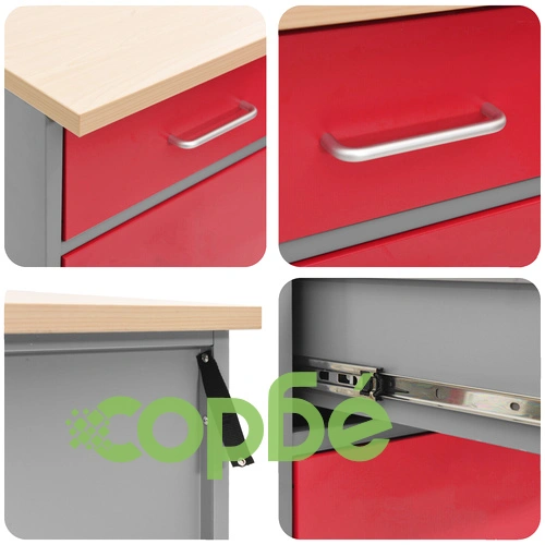 8-Частен Работен Комплект с Кош и Пегборд от MDF и Метал, Червен, 150x55x200 см ➤ топ цена ➤ sorbe.bg