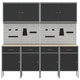 Комплект от 10 части с работно шкафче и перфорирана дъска - Черен MDF и Метал, 200x55x200 см