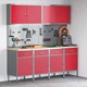 10-частов комплект работен кабинет с инструменти - червен MDF и метал, 200 x 55 x 200 см