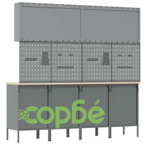 10-частов комплект работен кабинет с инструменти - червен MDF и метал, 200 x 55 x 200 см ➤ топ цена ➤ sorbe.bg