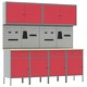 10-частов комплект работен кабинет с инструменти - червен MDF и метал, 200 x 55 x 200 см