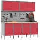 10-частов комплект работен кабинет с инструменти - червен MDF и метал, 200 x 55 x 200 см