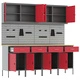 10-частов комплект работен кабинет с инструменти - червен MDF и метал, 200 x 55 x 200 см