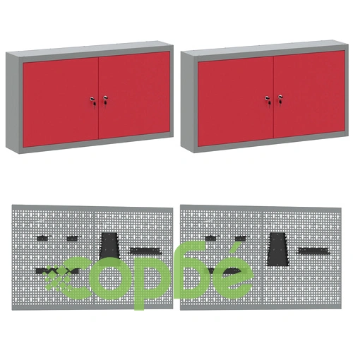 10-частов комплект работен кабинет с инструменти - червен MDF и метал, 200 x 55 x 200 см ➤ топ цена ➤ sorbe.bg