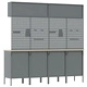 10 части работен шкаф с перфорирана дъска - червен MDF и метал, 200x55x200 см