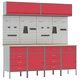 10 части работен шкаф с перфорирана дъска - червен MDF и метал, 200x55x200 см