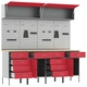 10 части работен шкаф с перфорирана дъска - червен MDF и метал, 200x55x200 см