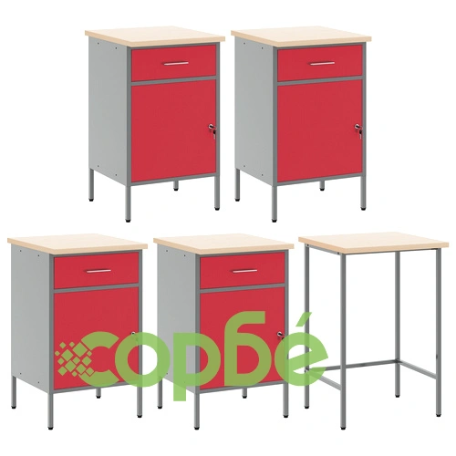 Комплект работен шкаф 12 части с перфориран панел, червен MDF и метал, 255x55x220 см ➤ топ цена ➤ sorbe.bg