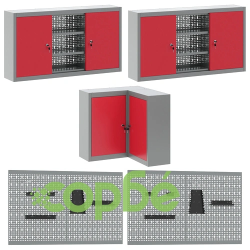 Комплект работен шкаф 12 части с перфориран панел, червен MDF и метал, 255x55x220 см ➤ топ цена ➤ sorbe.bg