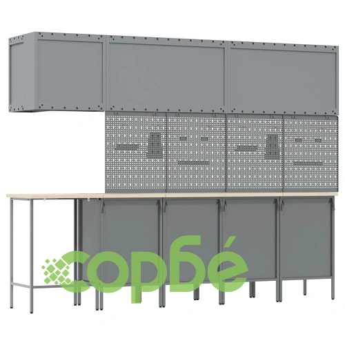 12-Частен Комплект Работен Шкаф с Пегборд - Черен MDF и Метал 255x55x220 см ➤ топ цена ➤ sorbe.bg