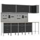 12-Частен Комплект Работен Шкаф с Пегборд - Черен MDF и Метал 255x55x220 см