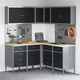 12-Частен Комплект Работен Шкаф с Пегборд - Черен MDF и Метал 255x55x220 см