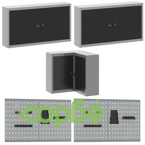 12-Частен Комплект Работен Шкаф с Пегборд - Черен MDF и Метал 255x55x220 см ➤ топ цена ➤ sorbe.bg