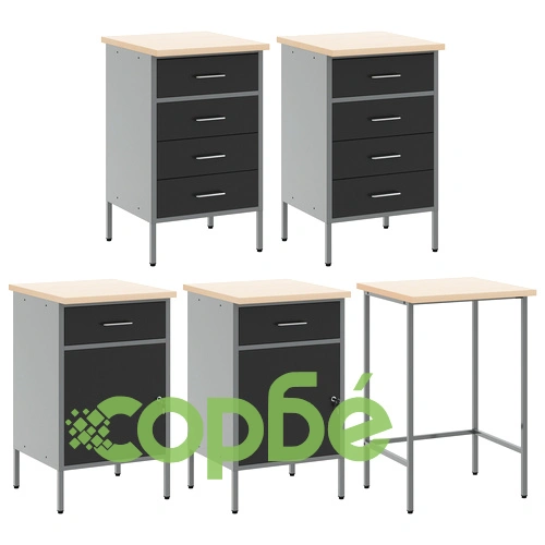 12-Частен Комплект Работен Шкаф с Пегборд - Черен MDF и Метал 255x55x220 см ➤ топ цена ➤ sorbe.bg