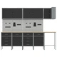 12-Частен Комплект Работен Шкаф с Пегборд - Черен MDF и Метал 255x55x220 см