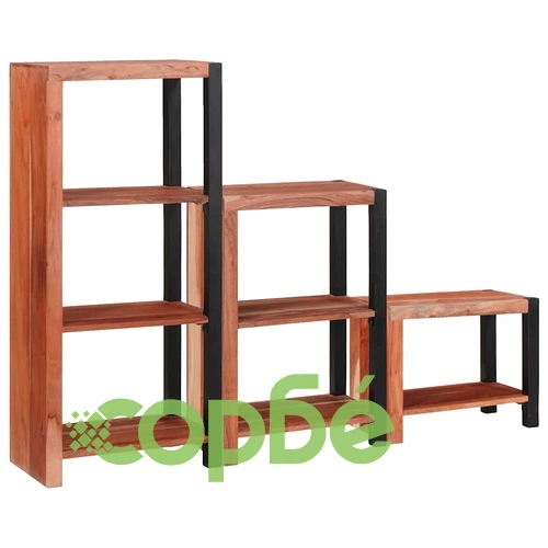 Рафт за книги от масивна акациева дървесина, 3 броя, кафяв, 50 x 30 x 110 см ➤ топ цена ➤ sorbe.bg