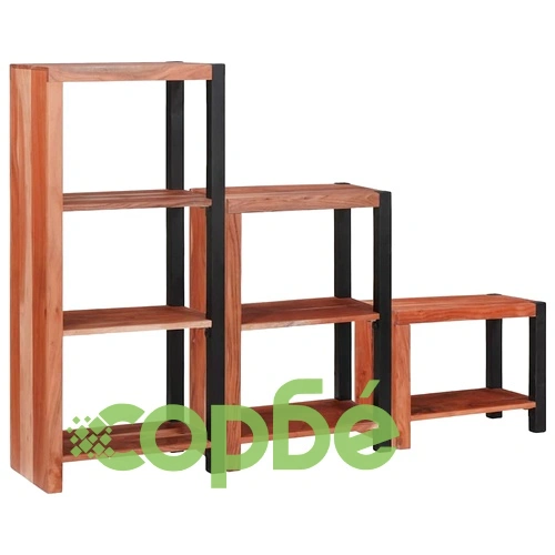 Рафт за книги от масивна акациева дървесина, 3 броя, кафяв, 50 x 30 x 110 см ➤ топ цена ➤ sorbe.bg