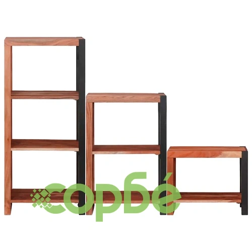 Рафт за книги от масивна акациева дървесина, 3 броя, кафяв, 50 x 30 x 110 см ➤ топ цена ➤ sorbe.bg