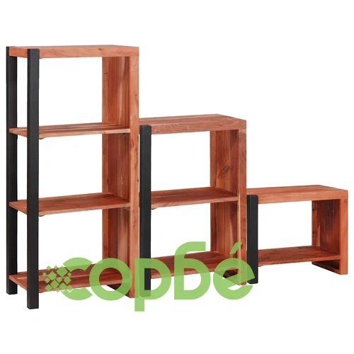 Рафт за книги от масивна акациева дървесина, 3 броя, кафяв, 50 x 30 x 110 см ➤ топ цена ➤ sorbe.bg